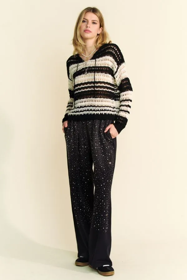 Contrast Striped Crochet Drop Shoulder Knit Cover Up, image 2