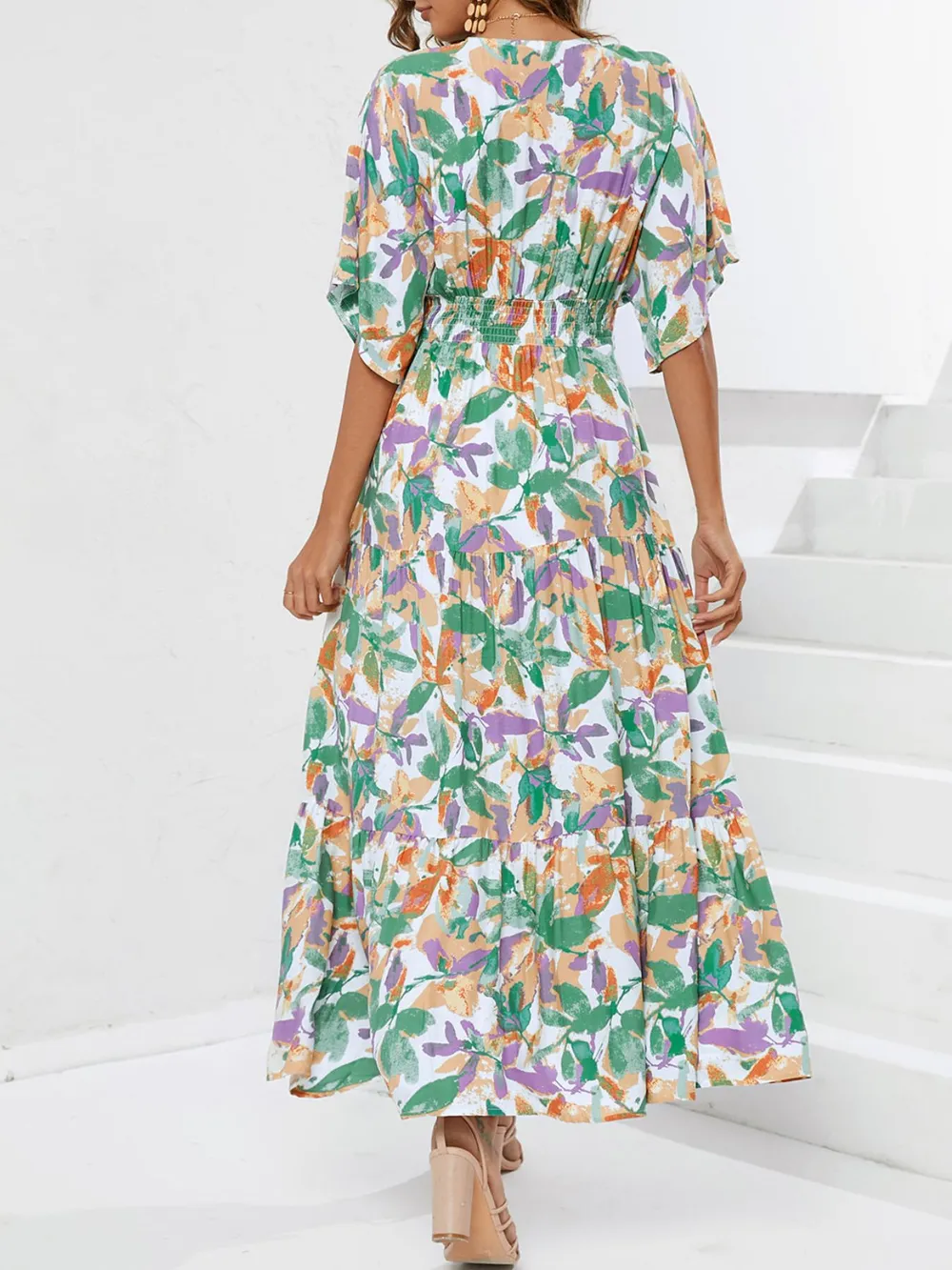Floral Print V-neck Boho Midi Dress, image 5