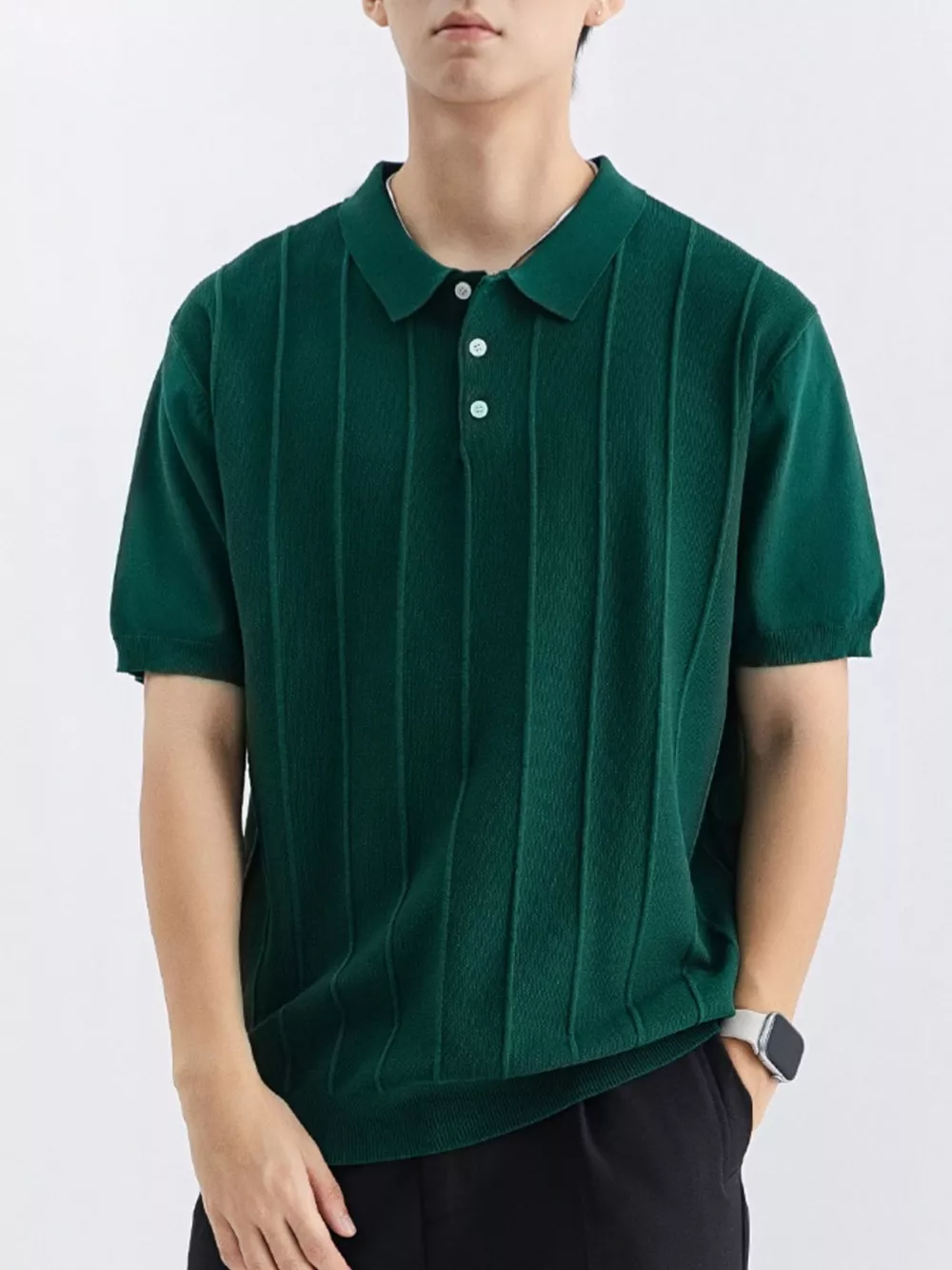 Men's Plus Size Textured Knit Short Sleeve Polo, image 7