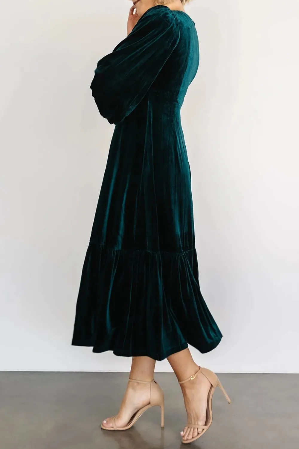 V-Neck Long Sleeve Midi Velvet Dress, image 12