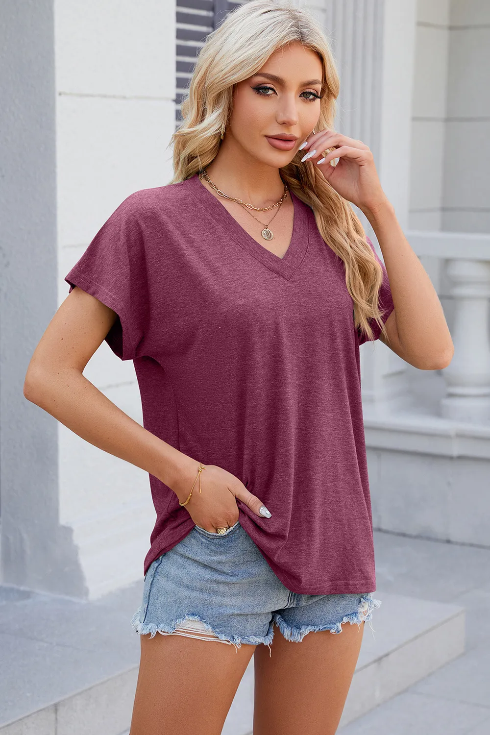 V-Neck Short Sleeve T-Shirt, image 11