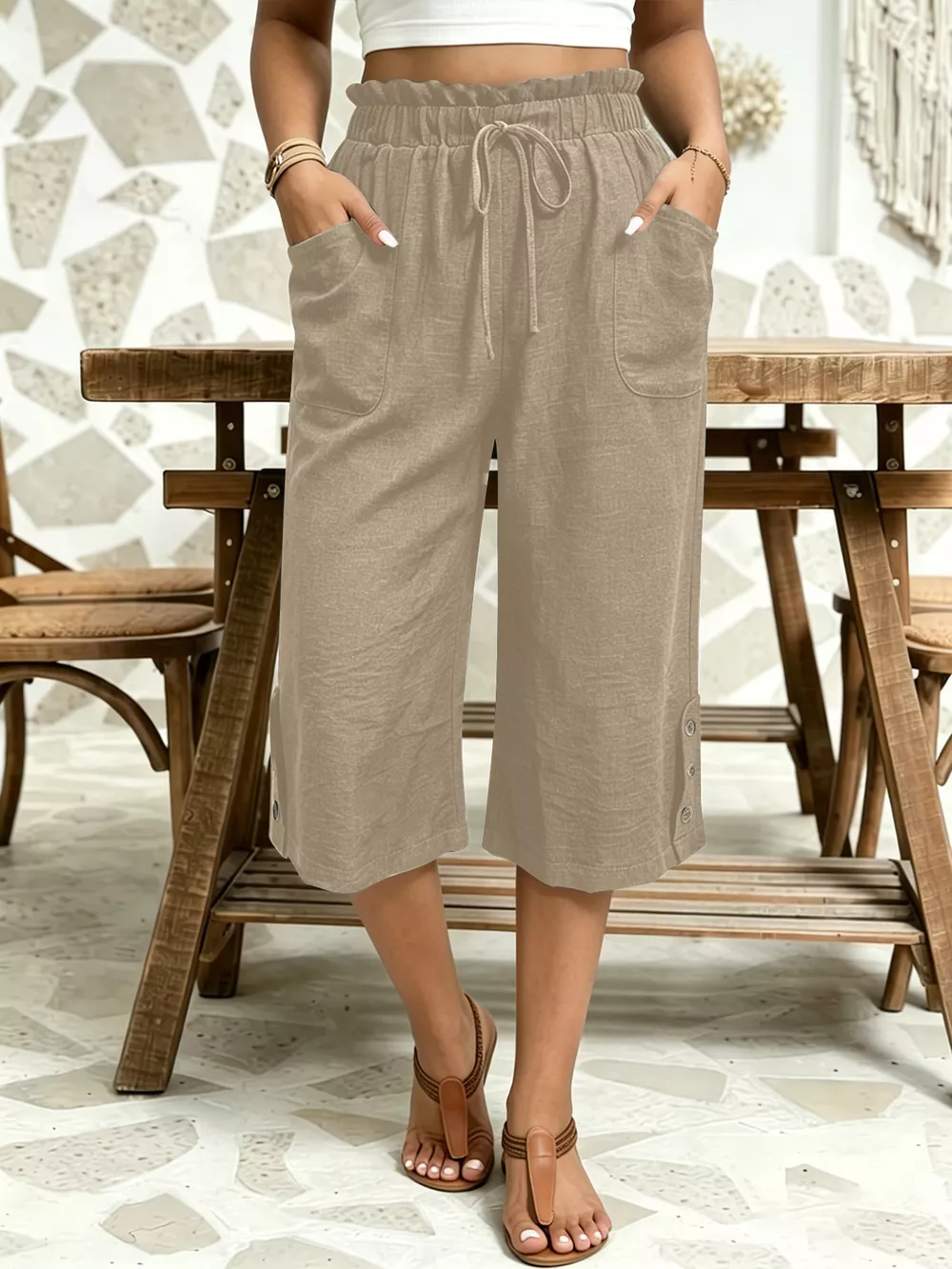 High-Waisted Drawstring Capris, image 25