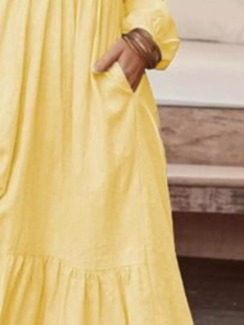 Full Size V-Neck Long Sleeve Tiered Maxi Dress with Pockets Plus Size, image 12