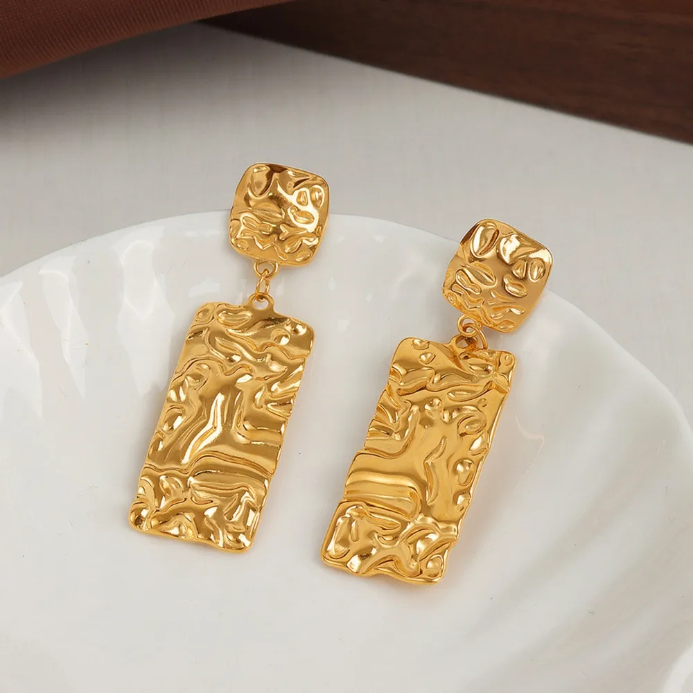 Titanium Steel Textured Geometric Earrings, image 7