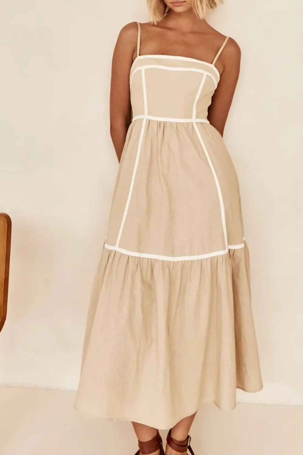 Contrast Trim Square Neck Midi Cami Dress, image 7