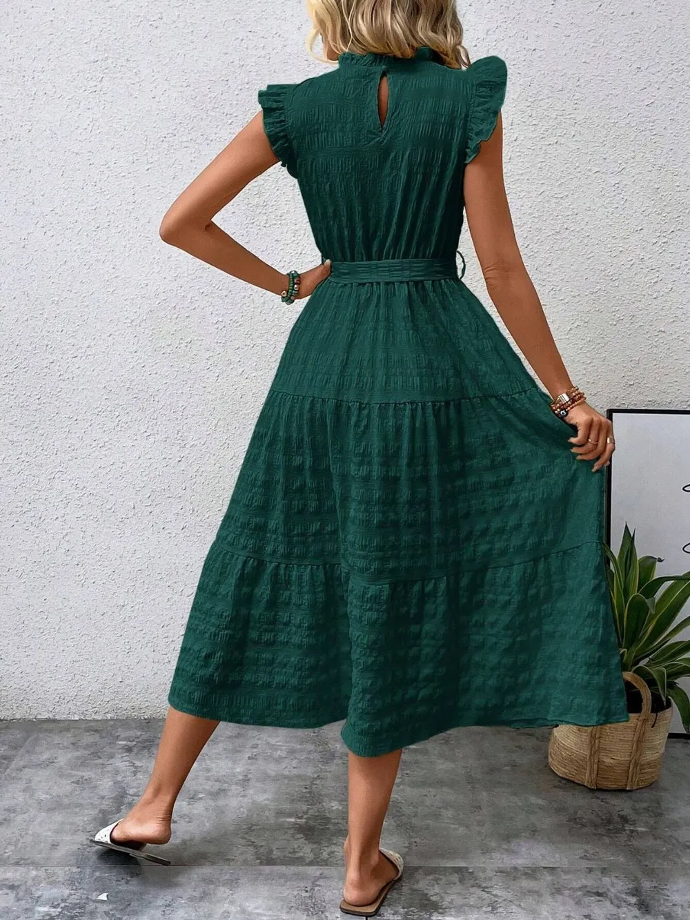 Tied Ruffled Cap Sleeve Midi Dress, image 13