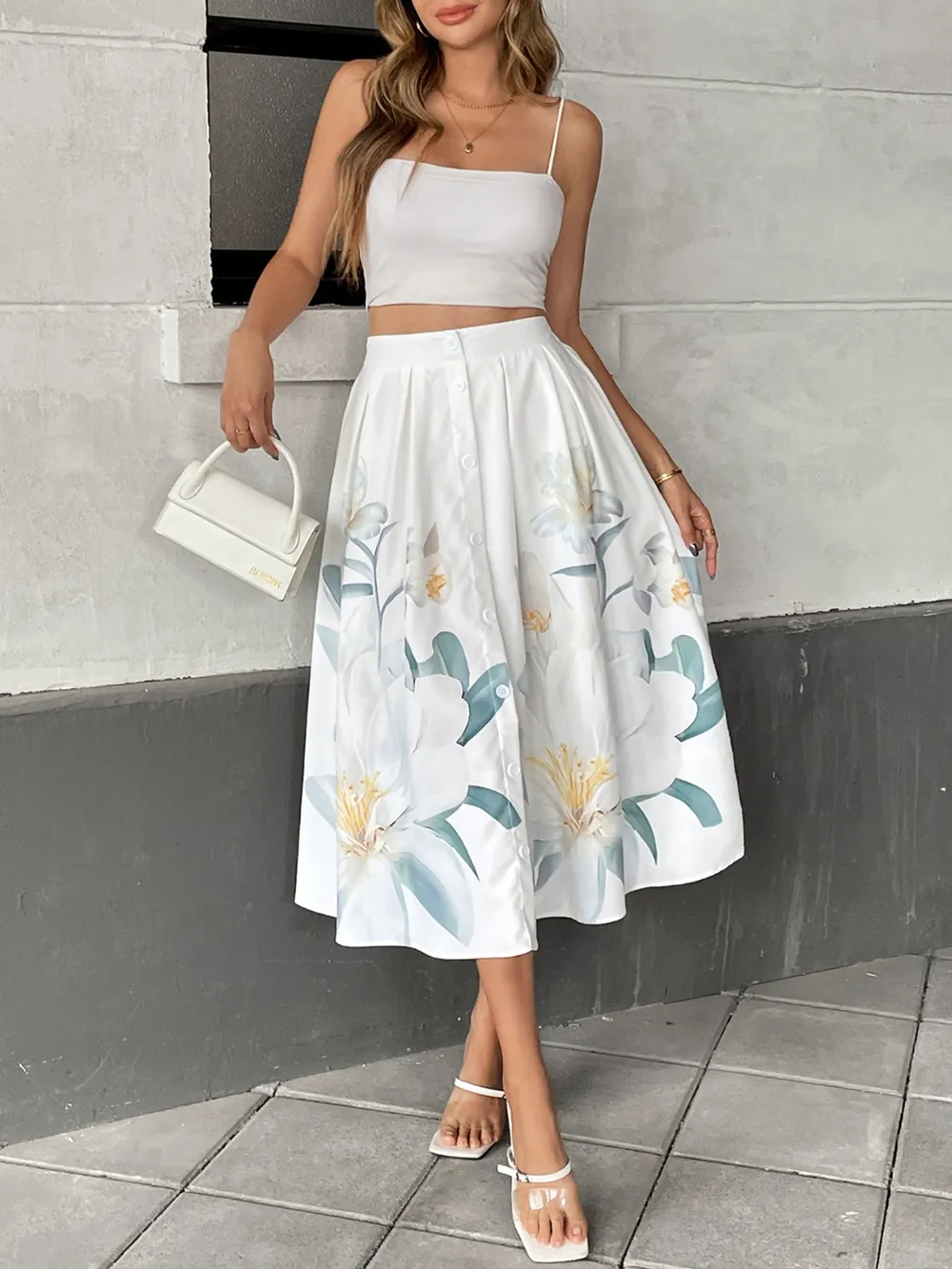 Floral Print Midi Skirt, image 5
