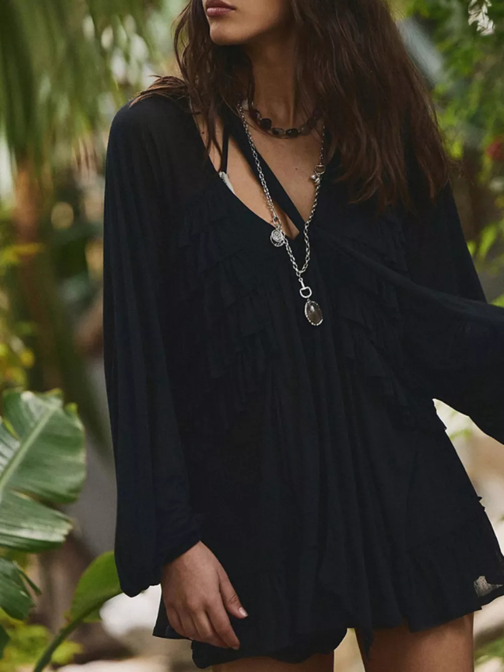 Sheer Ruffle Trim Beach Cover-Up, image 8