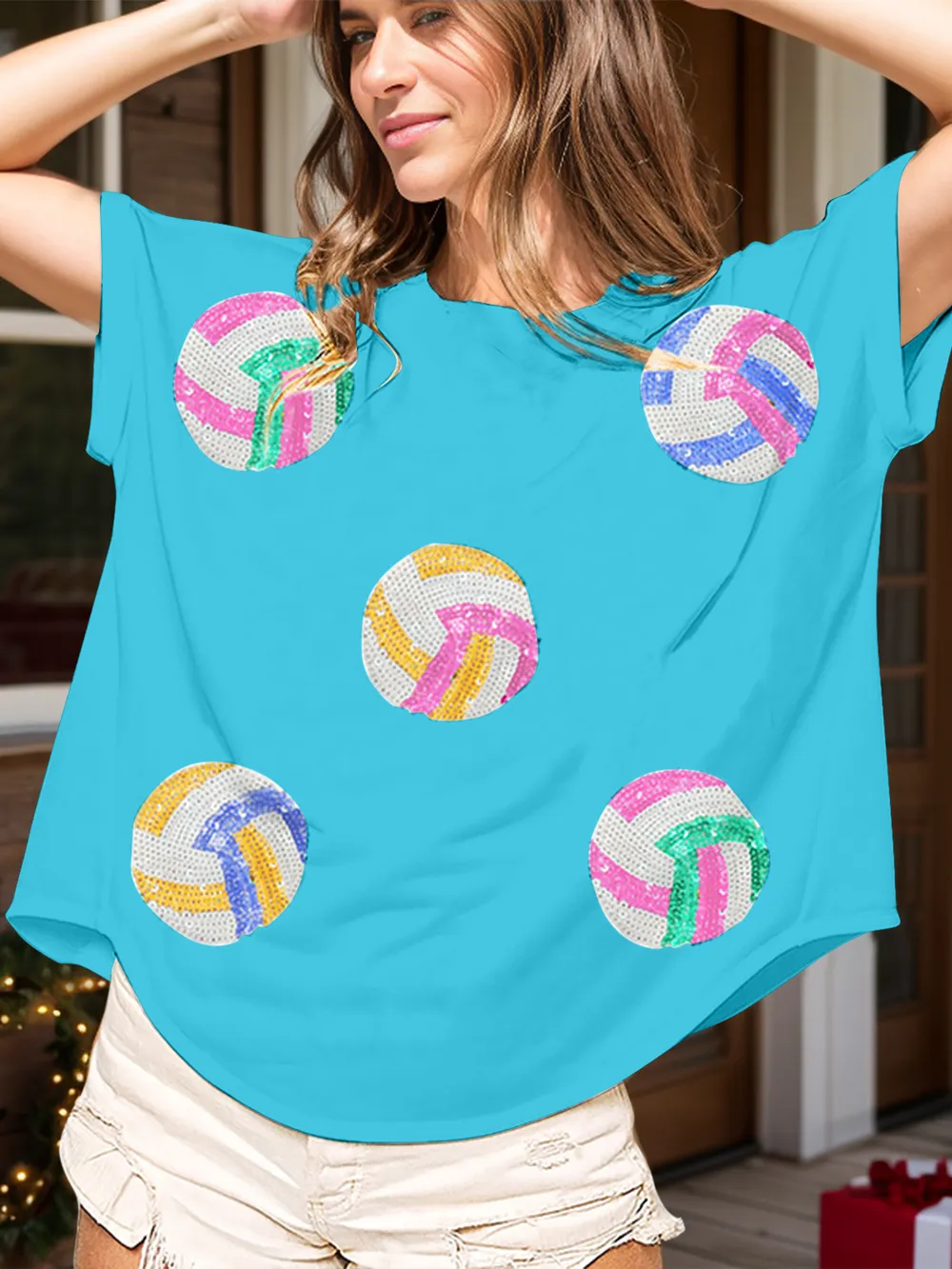 Sequin Round Neck Short Sleeve T-Shirt, image 7