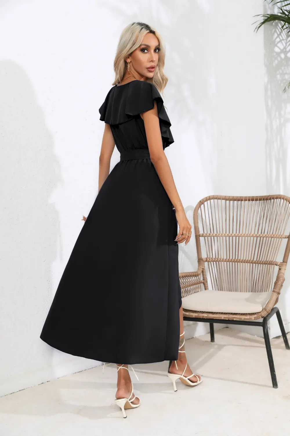 Ruffled Tied V-Neck Midi Dress, image 11