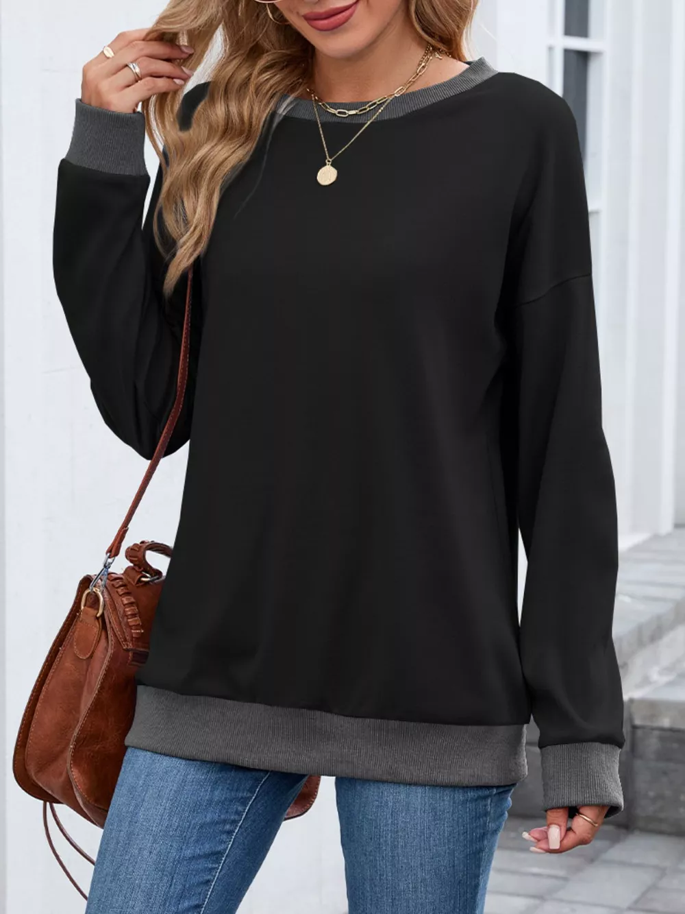 Contrast Trim Long Sleeve Sweatshirt, image 24