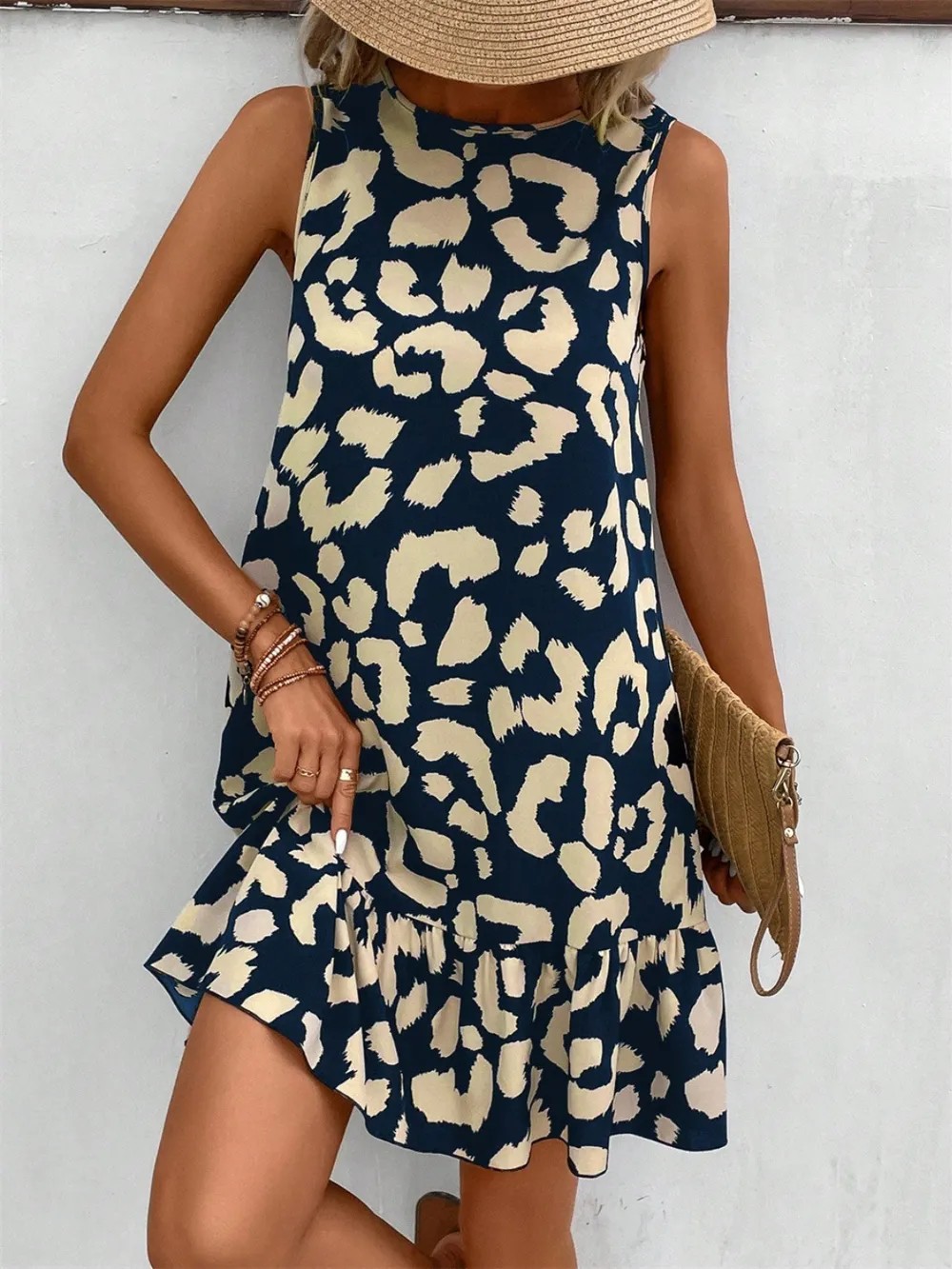 Tied Leopard Round Neck Tank Dress, image 2