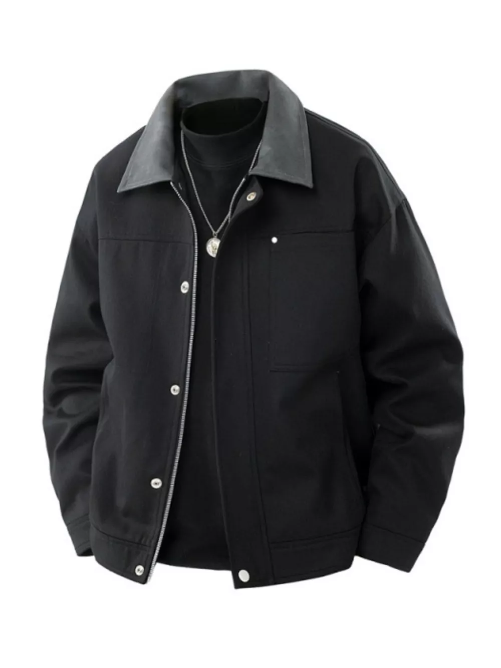 Men's Plus Size Contrast Collar Casual Jacket