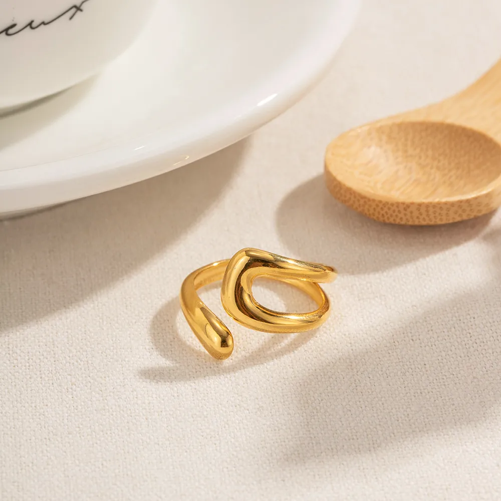 18K Gold-Plated Geometric Gold Twisted Open Ring, image 2