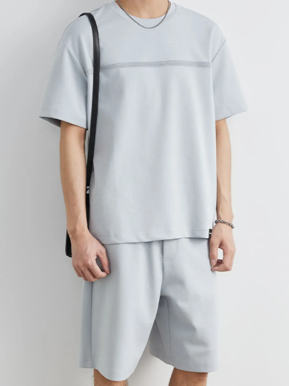 Men's Plus Size Round Neck Short Sleeve Top and Shorts Set, image 3