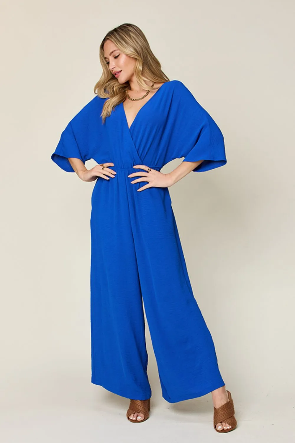 Full Size Surplice Wide Leg Jumpsuit with Pockets, image 9
