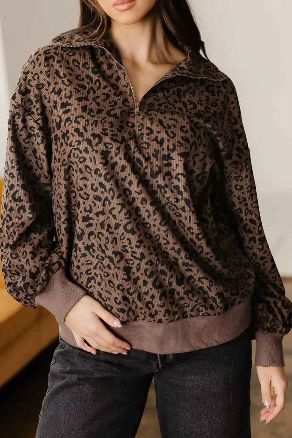 Leopard Print Quarter-Zip Sweatshirt, image 6