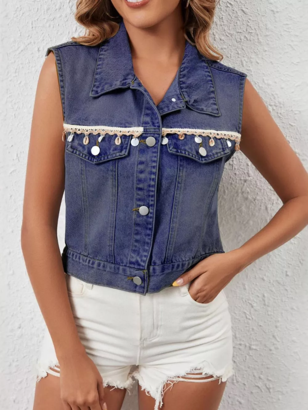 Button Up Denim Vest, image 7