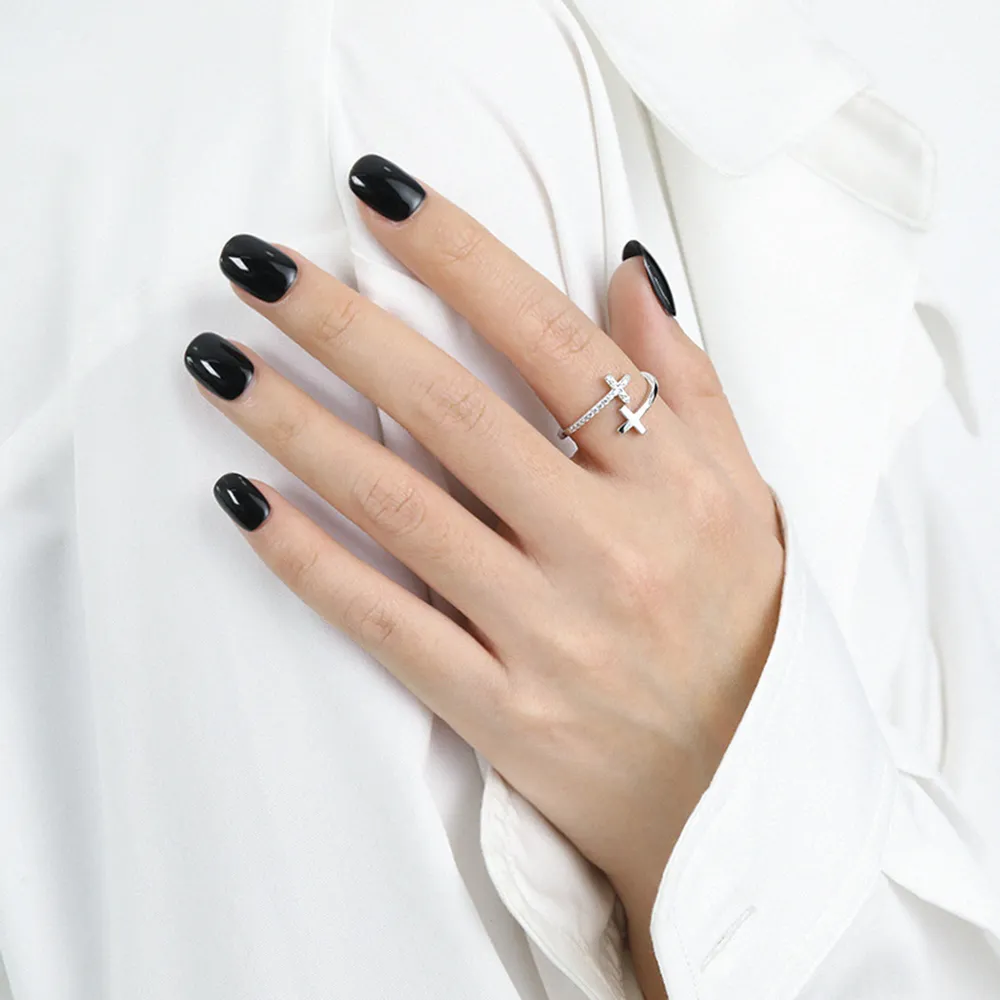Zircon 925 Sterling Silver Double Cross Bypass Ring, image 6