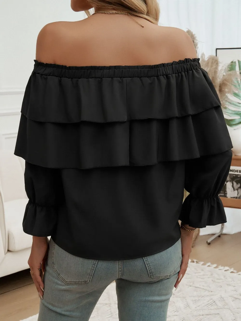 Off-Shoulder Flounce Sleeve Blouse, image 5