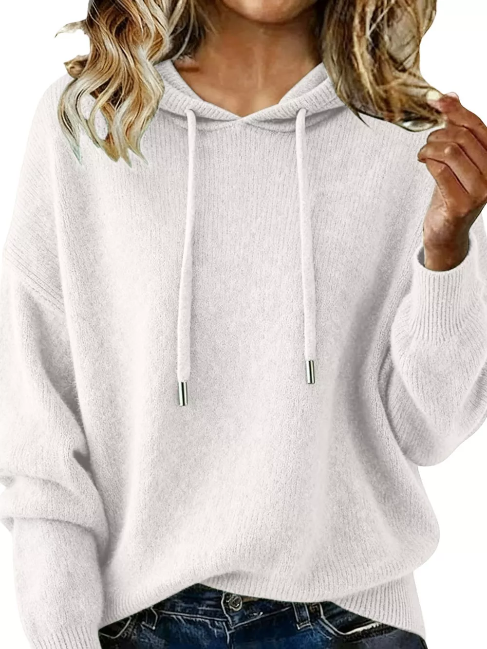 Drawstring Long Sleeve Hooded Sweater, image 12