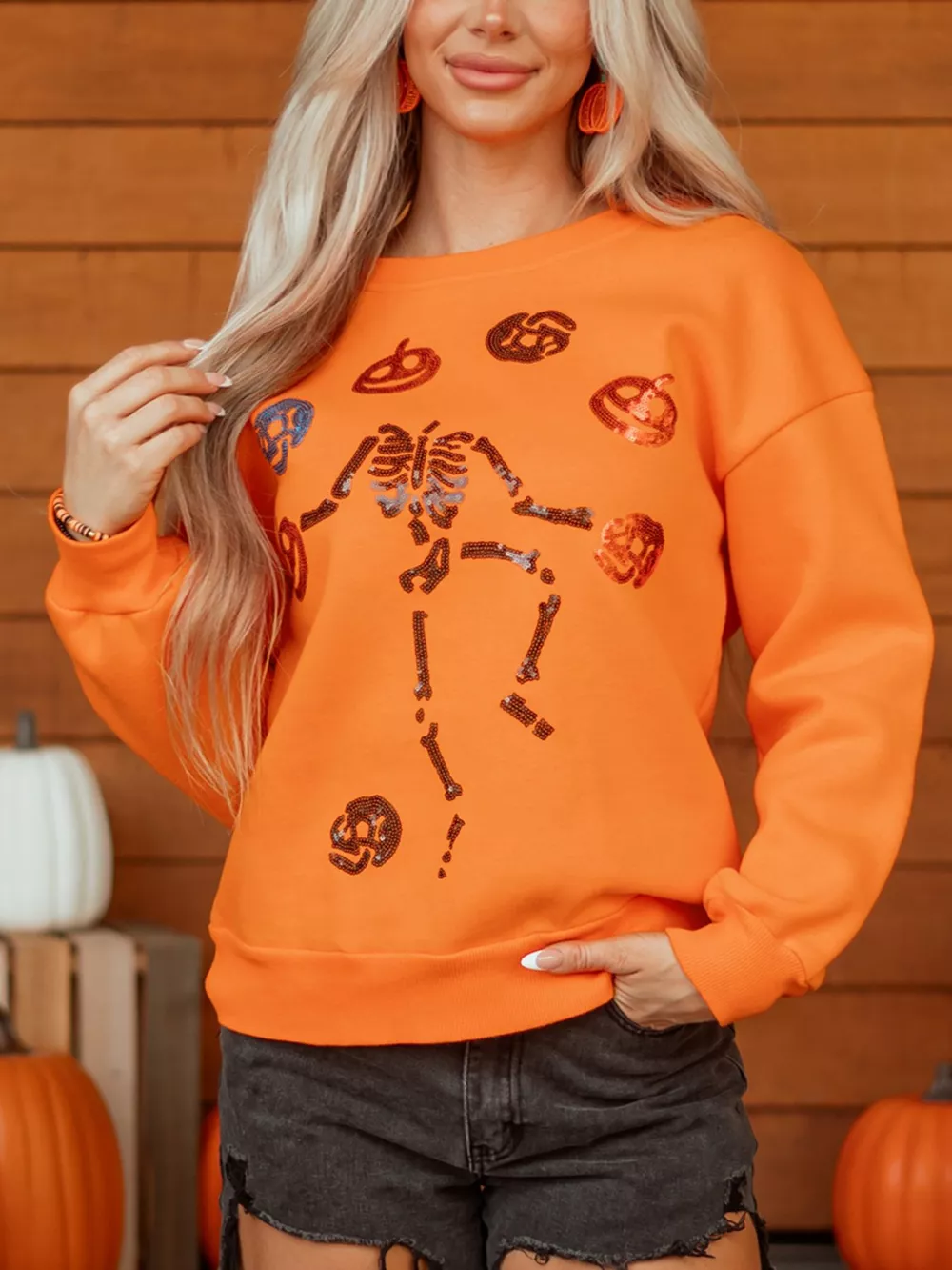 Dancing Critters Sequin Halloween Crewneck Sweatshirt, image 5