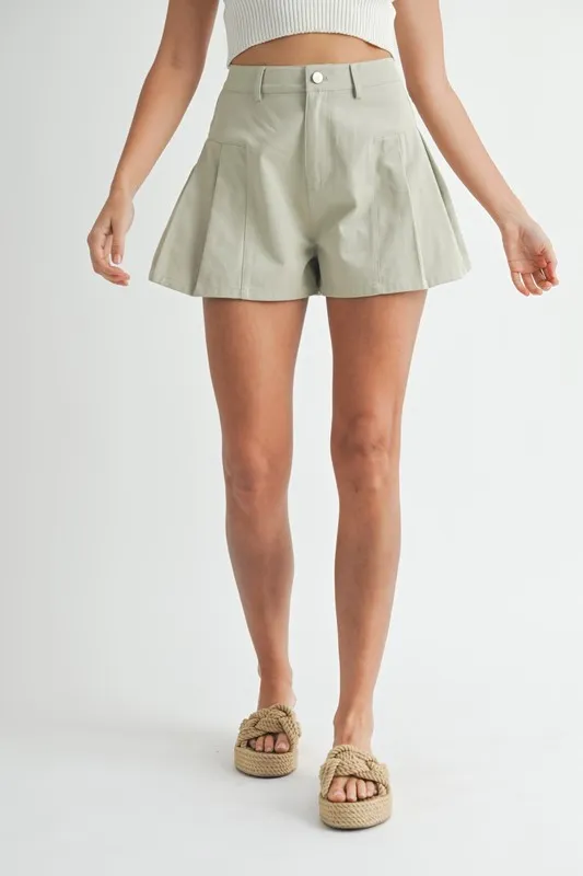 Pleated High Waist Twill Shorts