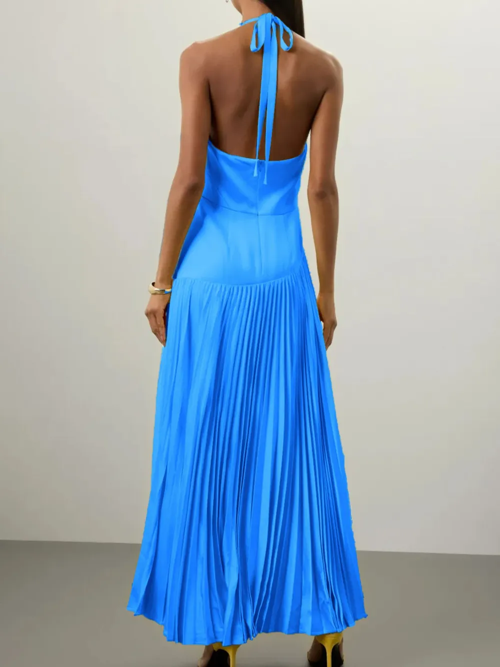 Pleated Halter Neck Maxi Dress, image 6