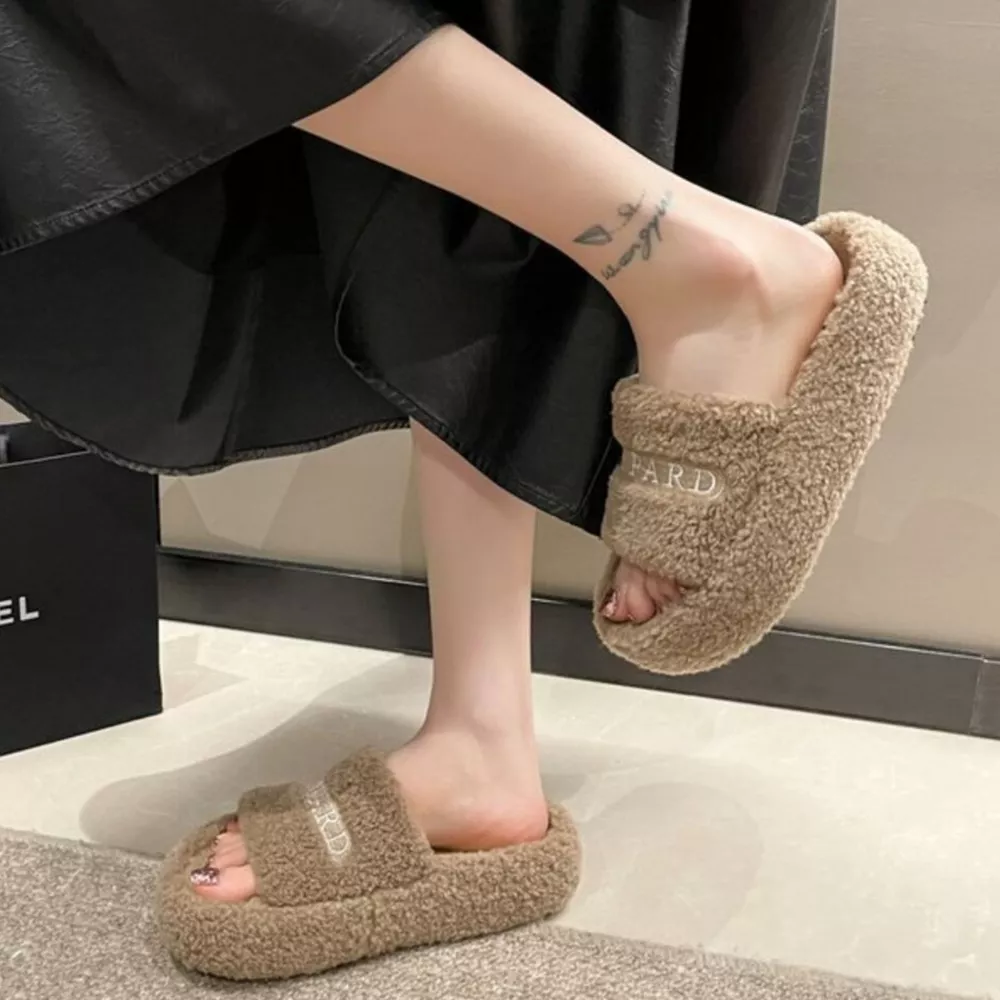 Fuzzy Plush Open Toe Slippers, image 5
