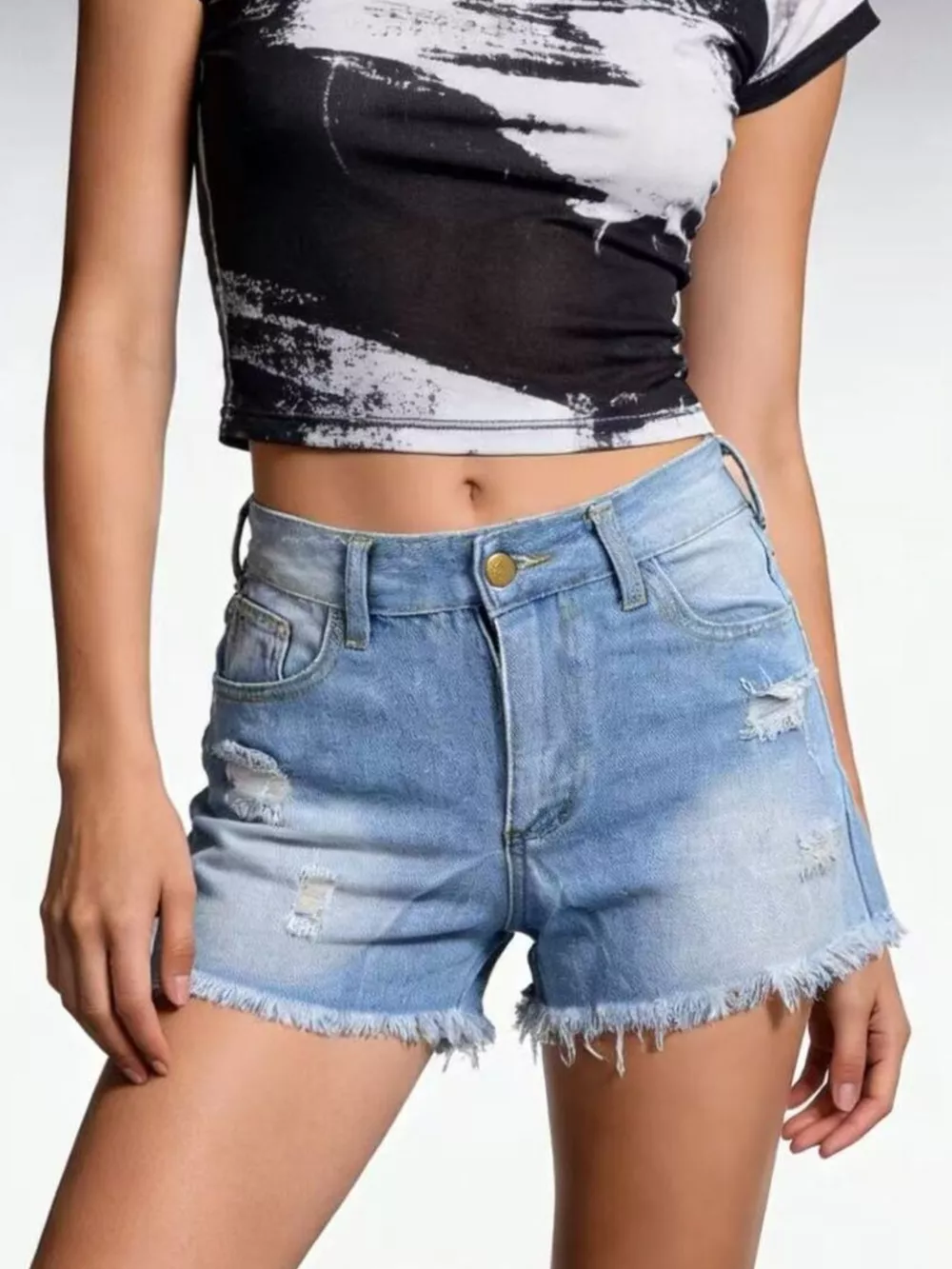 Distressed Frayed Hem Denim Shorts, image 8