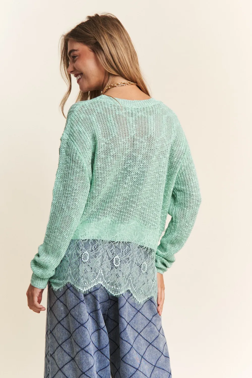 Lace Detail Long Sleeve Knit Top, image 2