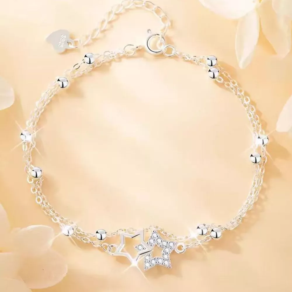 925 Sterling Silver Zircon Star Chain Bracelet, image 6