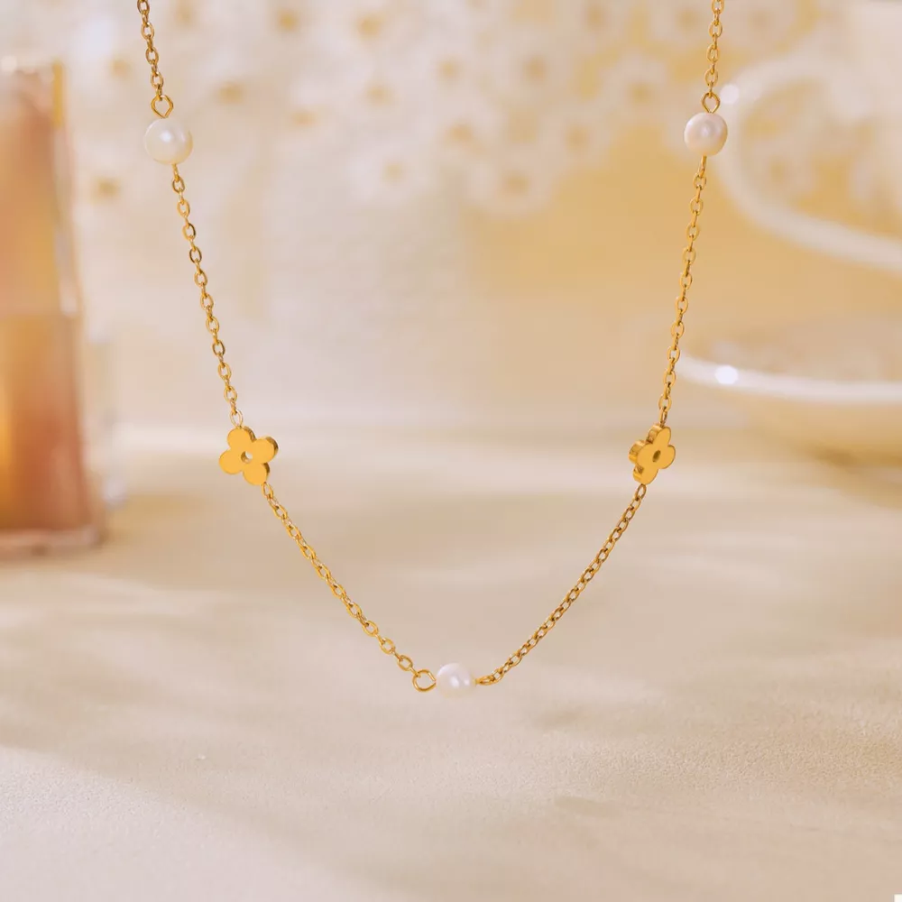 Freshwater Pearl 18K Gold-Plated Flower Necklace, image 4