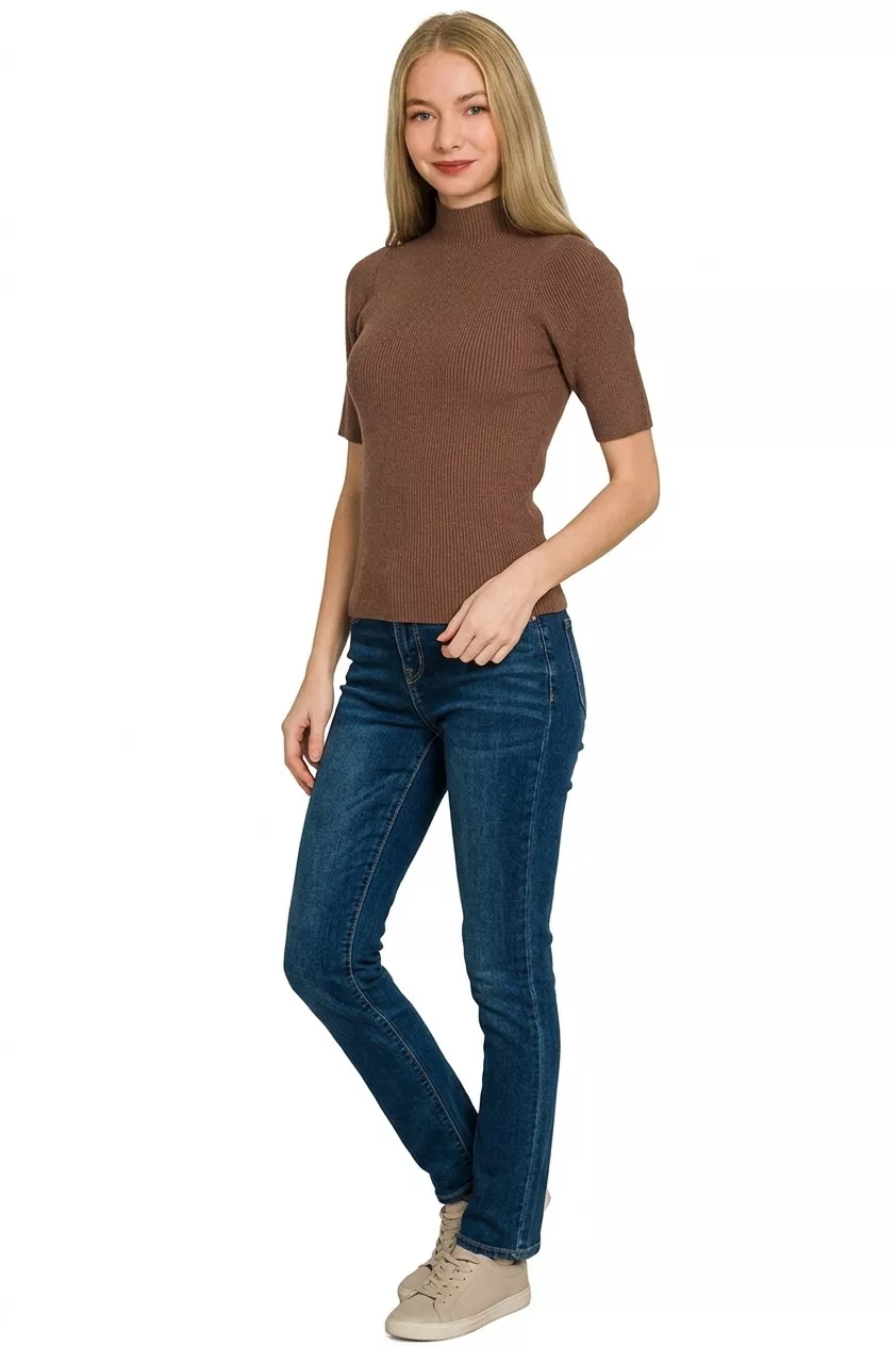 Viscose Ribbed Mock Neck Sweater, image 3