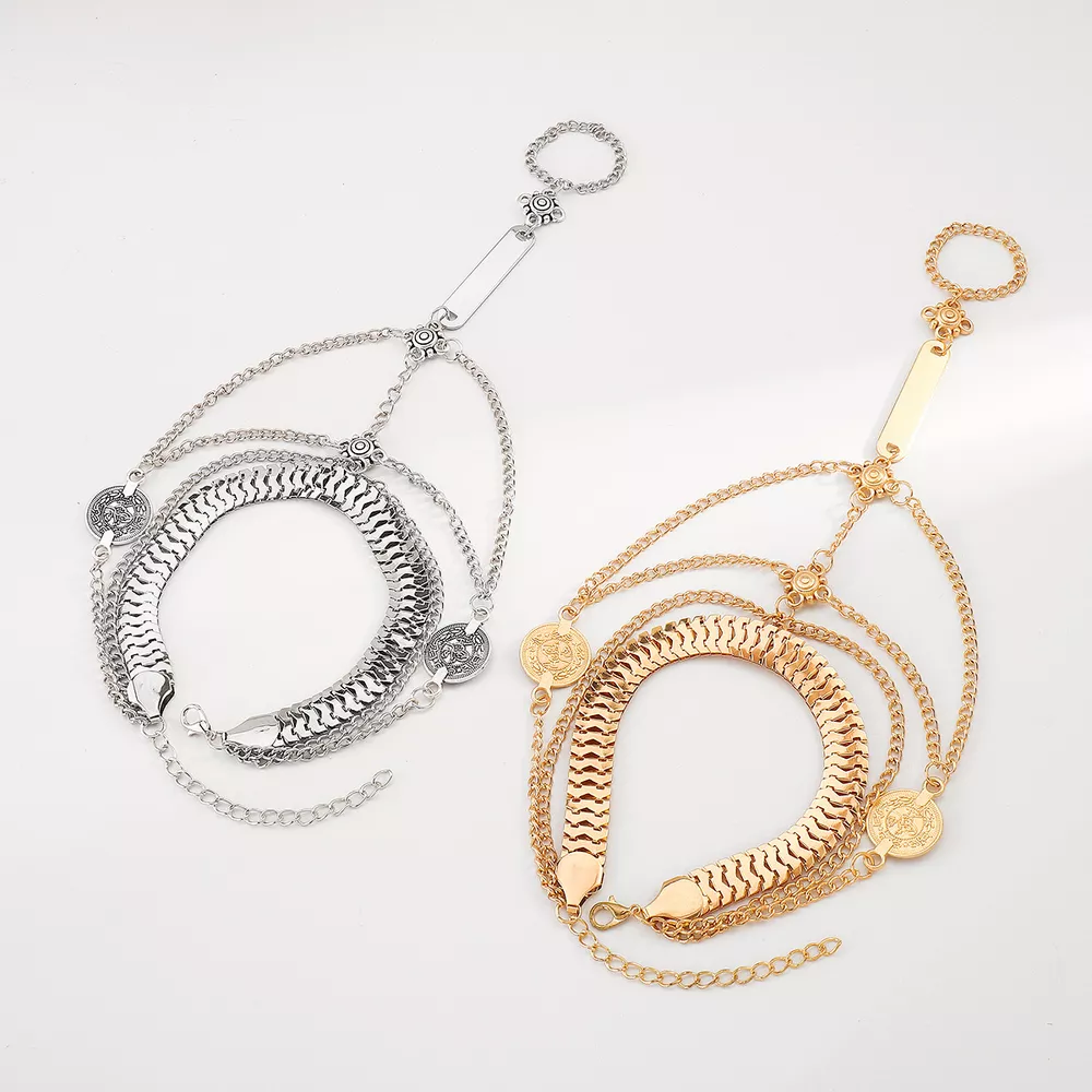 Multi Layered Chain Bracelet with Finger Ring, image 5