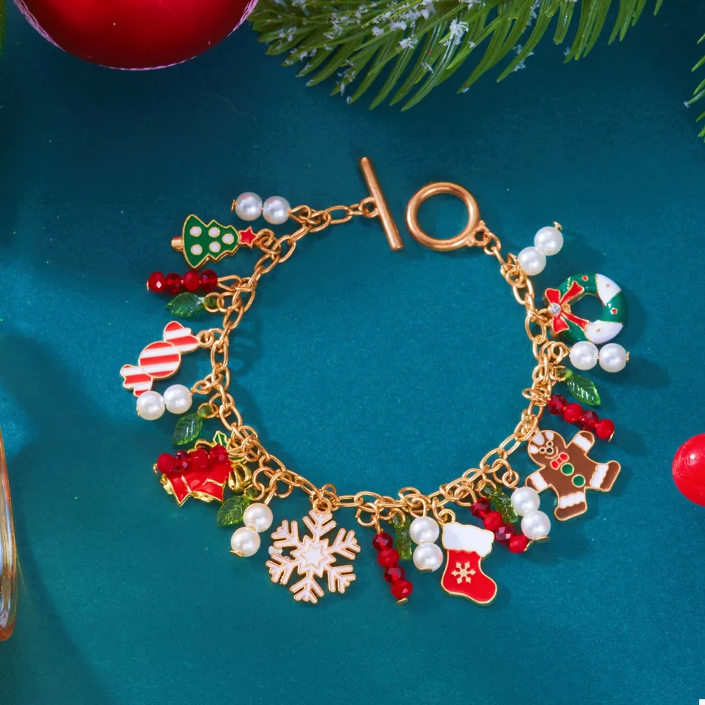 18K Gold-Plated Christmas Charm Bracelet, image 2
