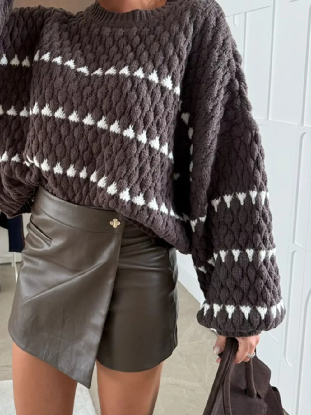 Chunky Knit Striped Sweater with Balloon Sleeves, image 6