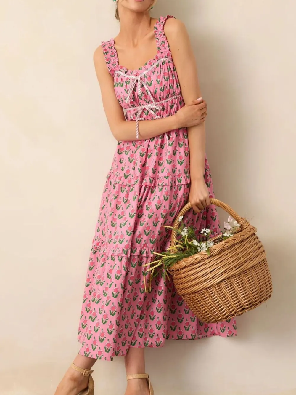 Floral Print Ruffled Midi Dress with Pockets, image 6
