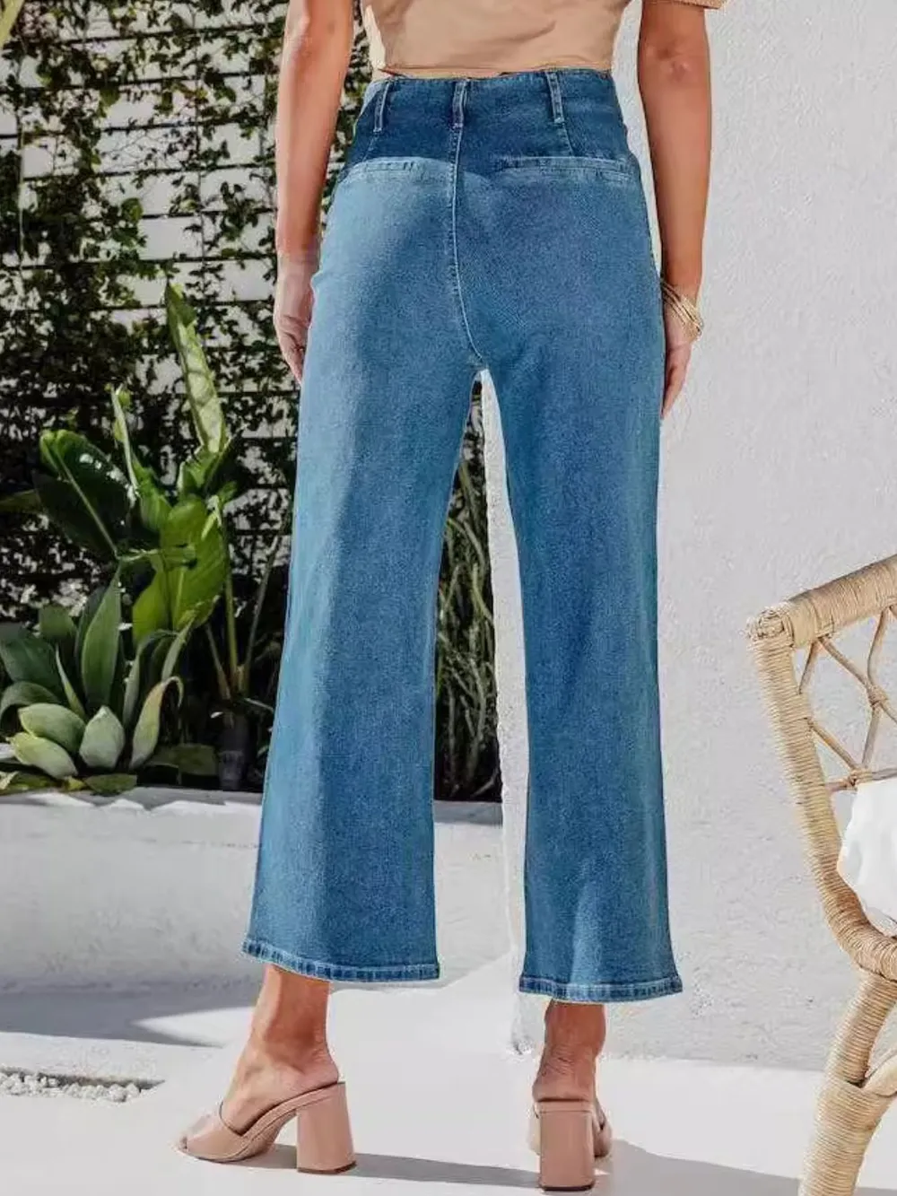 Button Fly Cropped Jeans with Pockets, image 3