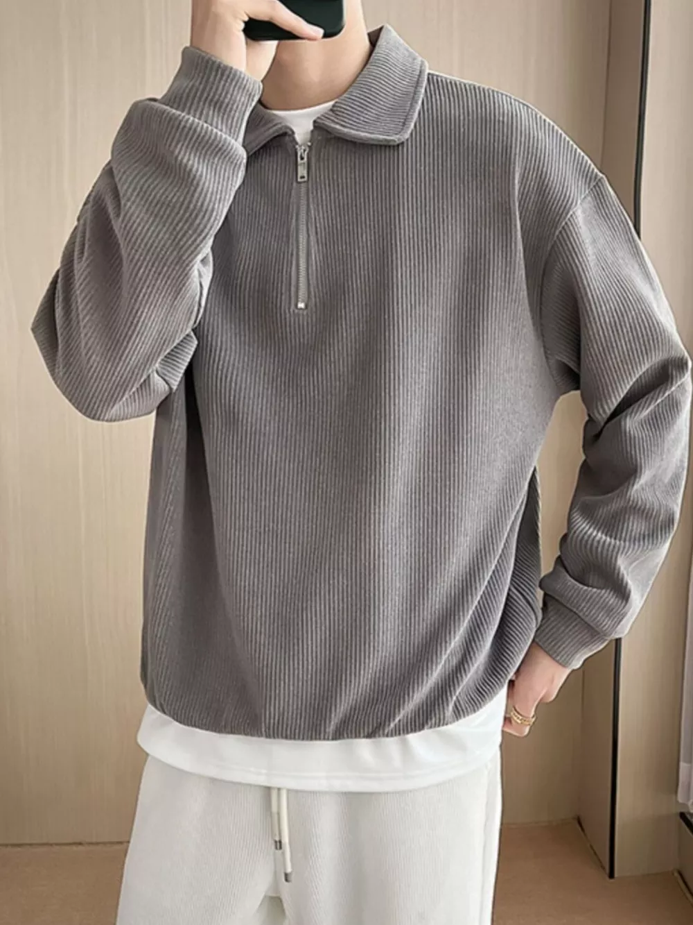 Men's Plus Size Corduroy Half-Zip Polo, image 8