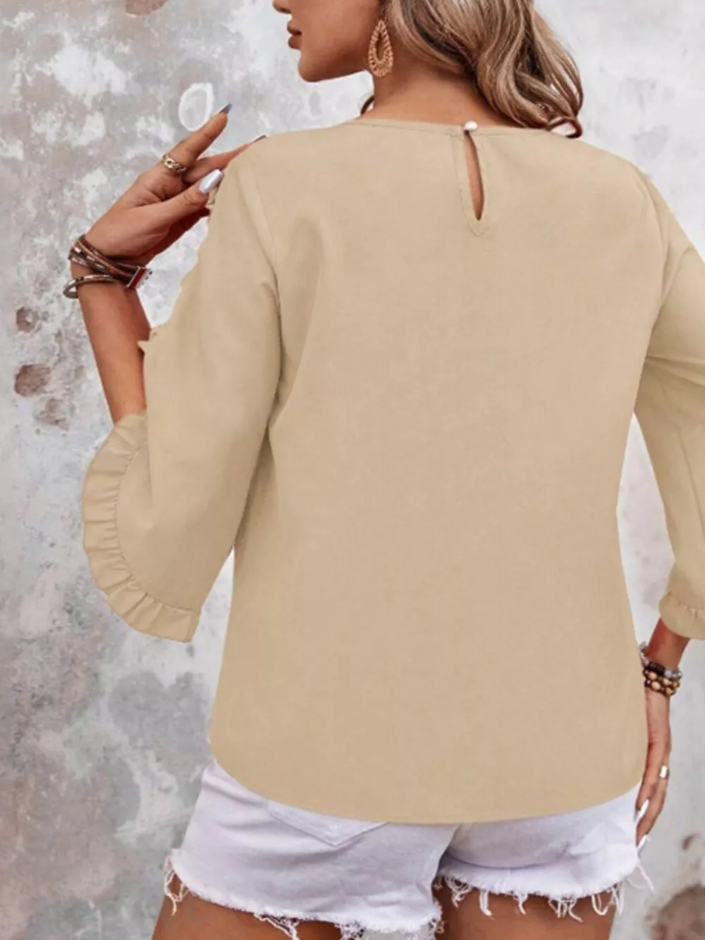 Ruffle Sleeve Solid Color Blouse, image 19