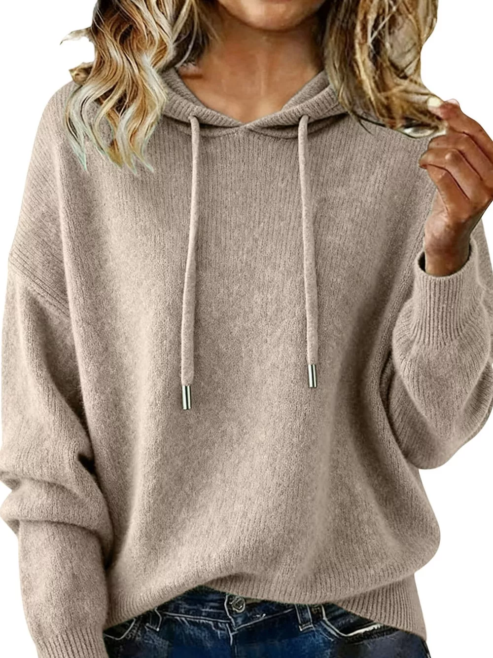 Drawstring Long Sleeve Hooded Sweater, image 13