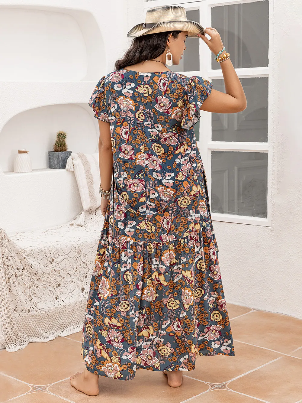 Plus Size Ruffled Printed Cap Sleeve Dress, image 6