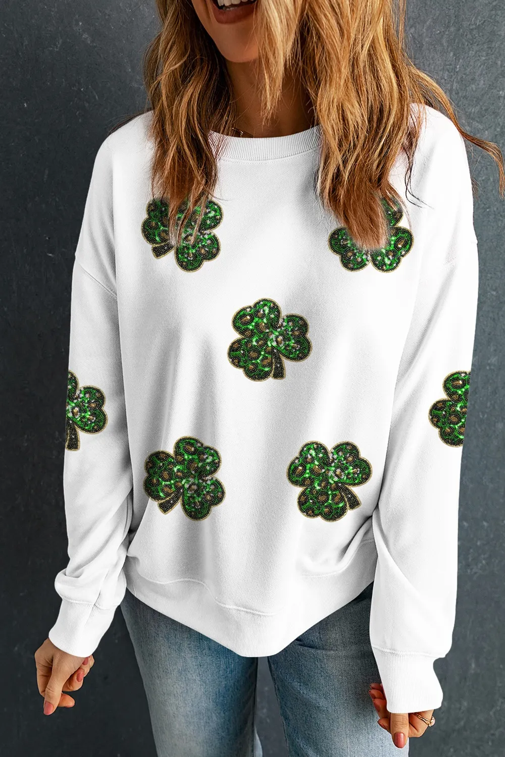 Sequin Lucky Clover Long Sleeve Sweatshirt, image 4