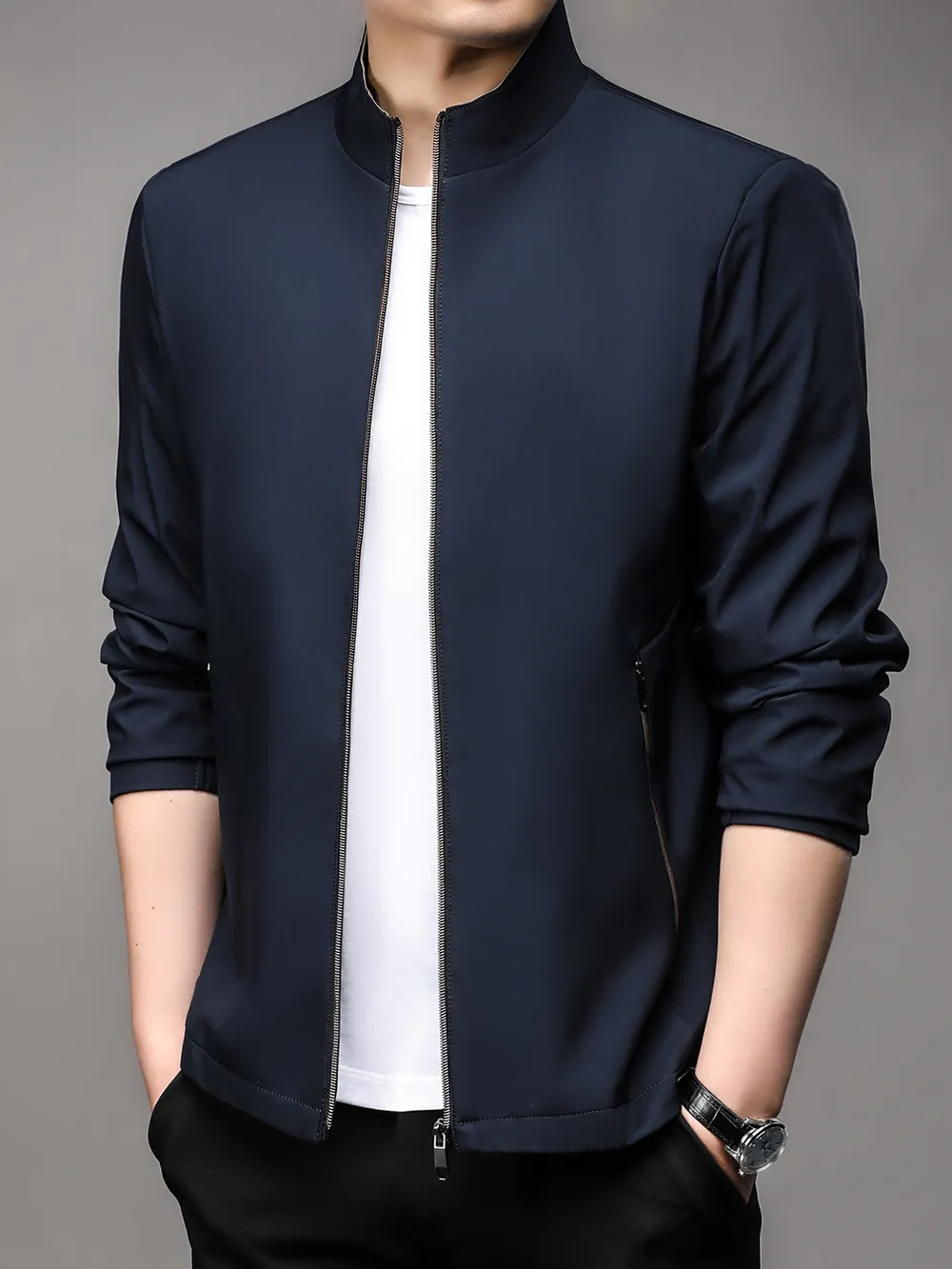 Men's Plus Size Zip Up Long Sleeve Jacket, image 4