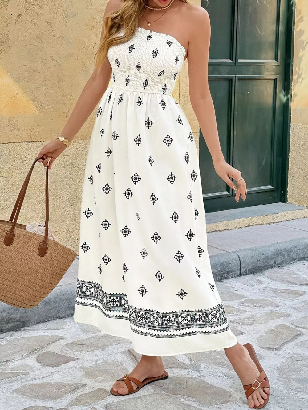 Smocked Tube Midi Dress, image 3