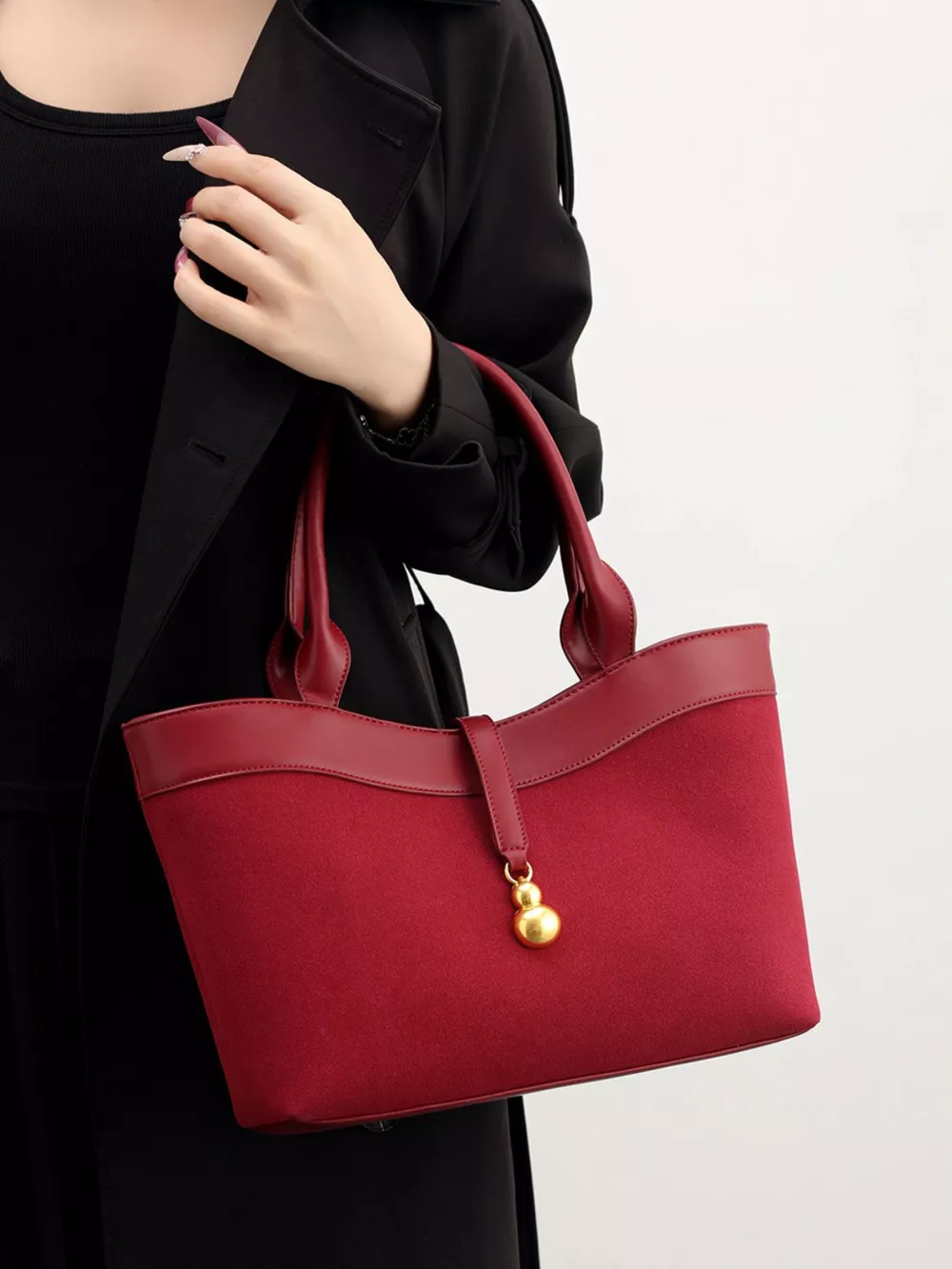 Suede Crossbody Bag with Gold Charm, image 3
