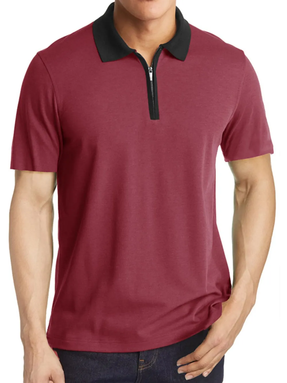Men's Contrast Collar Quarter-Zip Polo Shirt, image 10