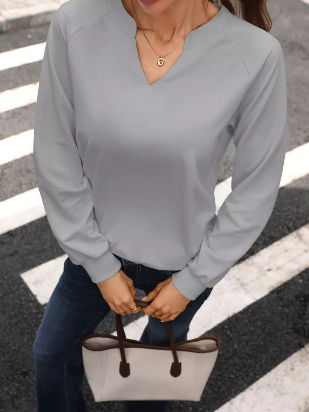 Notched Raglan Sleeve Sweatshirt, image 9