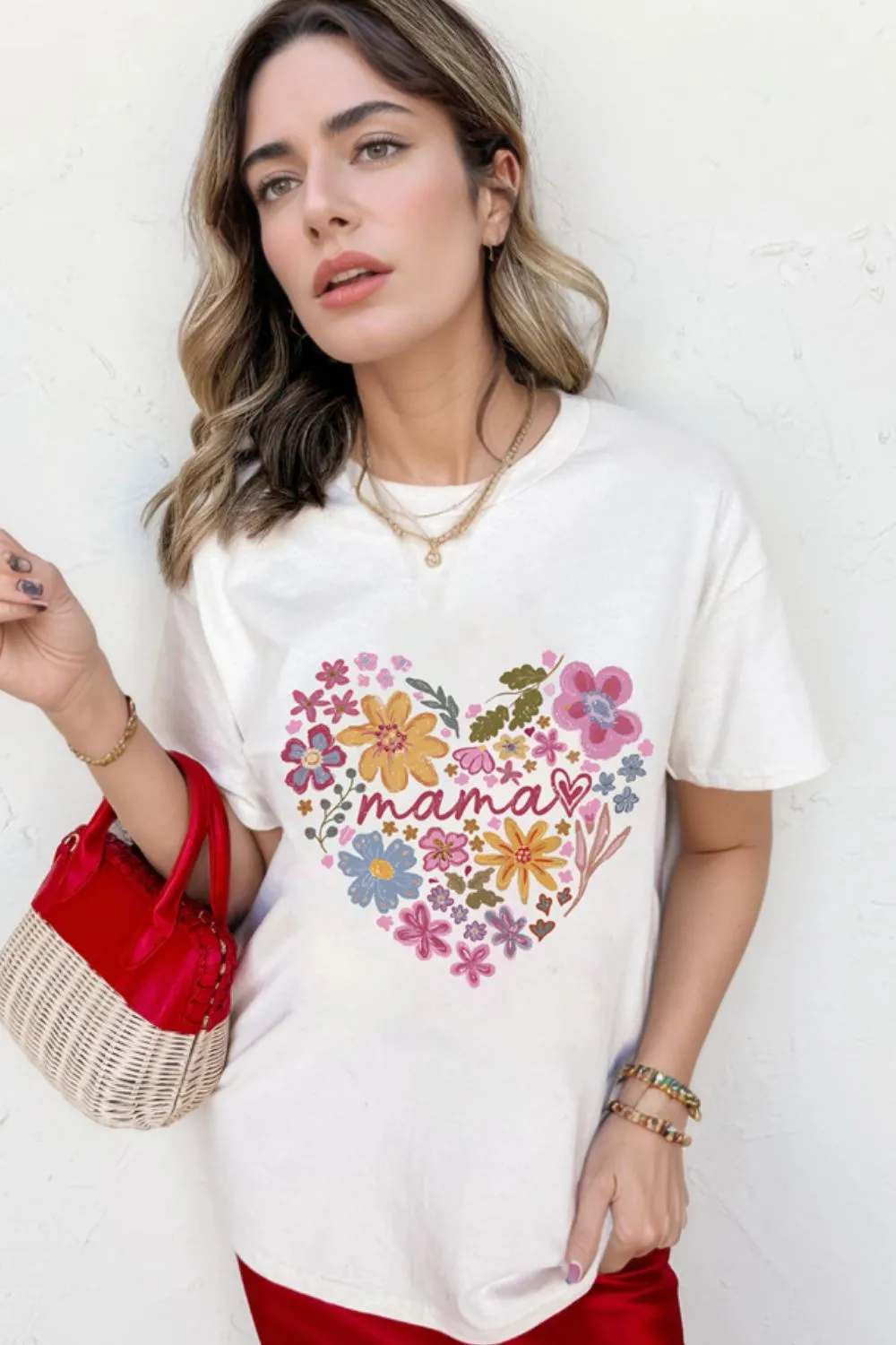MAMA Flower Heart Cotton Blend Graphic Tee, image 3